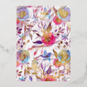 Roze bruiloft floral Lily Invitation classics Gold Folie Uitnodiging (Achterkant)