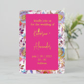 Roze bruiloft floral Lily Invitation classics Gold Folie Uitnodiging (Staand Voorkant)