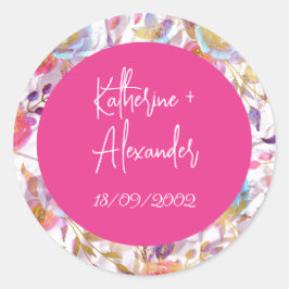 Roze bruiloft floral Lily Invitation classics Ronde Sticker