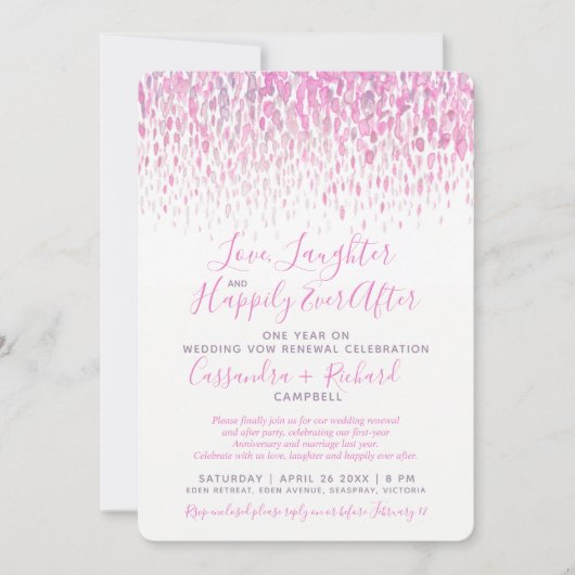 Roze bruiloft gelofte verlenging 1 jaar op gelukki kaart (Voorkant)