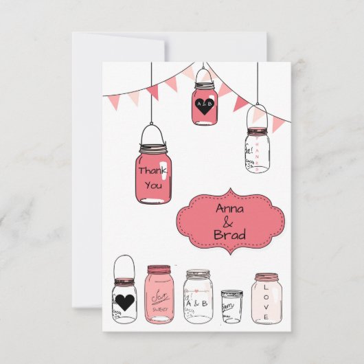 Roze bruiloft Jars - 3x5 Dank je Kaart (Voorkant)
