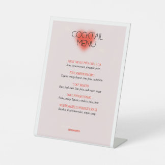 Roze bruiloft klassieke cocktail menu reclamebord met voetstuk
