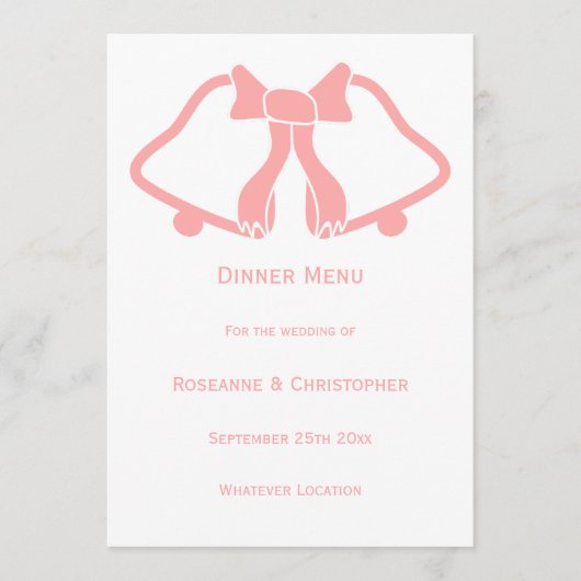 Roze bruiloft menu bellen en lint (Voorkant)