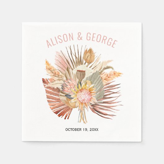 Roze bruiloft met gedroogde palmen en pampas servet (Voorkant)