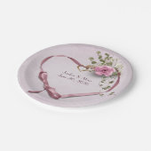 roze bruiloft met linthart met roos papieren bordje (Gekanteld)