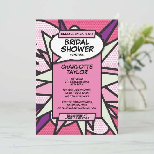 Roze Bruiloft Moderne Pret Creatieve Strip Kaart (Staand voorkant)