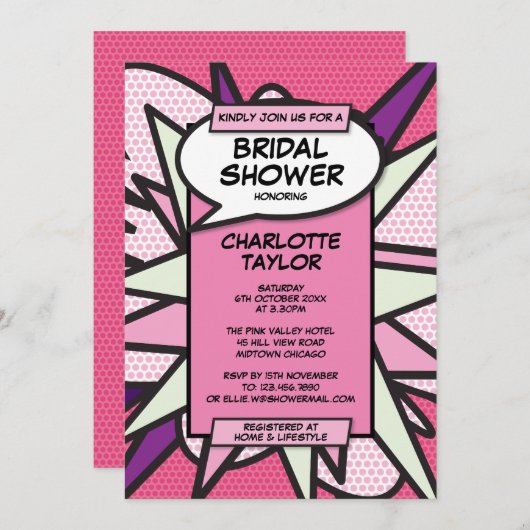 Roze Bruiloft Moderne Pret Creatieve Strip Kaart (Voorkant / Achterkant)