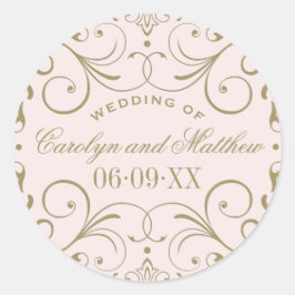 Roze Bruiloft Monogram | Antiek goud bloeien Ronde Sticker