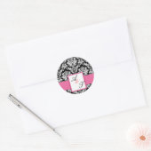 Roze bruiloft Monogram Damask Seal Ronde Sticker (Envelop)