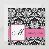 Roze bruiloft Monogram Damask uitnodiging (Voorkant)