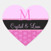 Roze Bruiloft Monogram Hart Sticker (Voorkant)