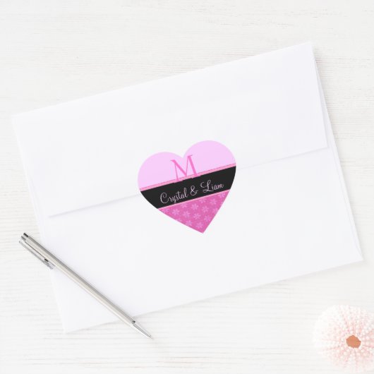 Roze Bruiloft Monogram Hart Sticker (Envelop)