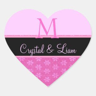 Roze Bruiloft Monogram Hart Sticker