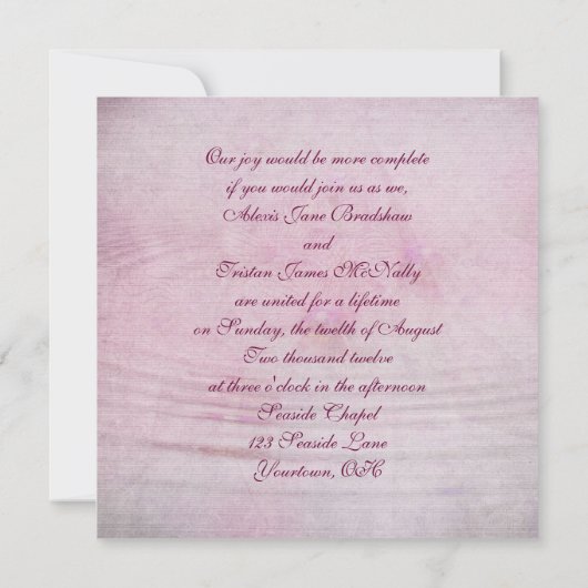 roze bruiloft orchidee bouquet met rimpels kaart (Achterkant)