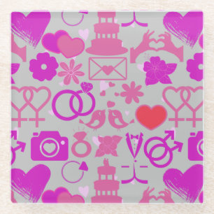 Roze Bruiloft ornamenten patroon 03 Grijs BG Glazen Onderzetter