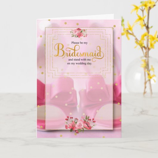 Roze bruiloft presentaties Bridesmaid Bridal Kaart (Gele Bloem)