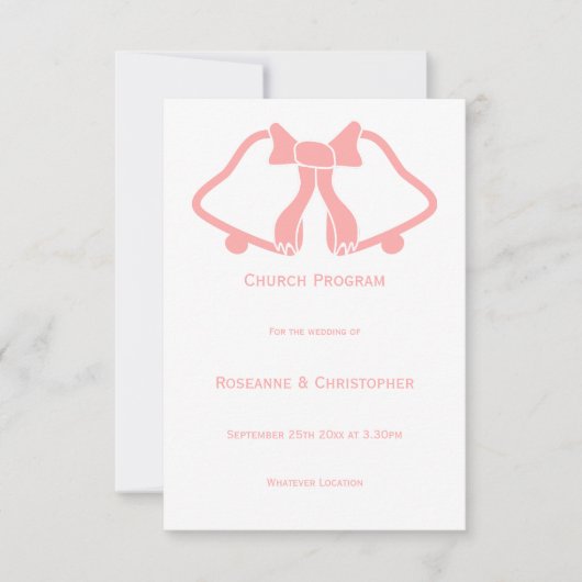 Roze bruiloft programma bellen en lint (Voorkant)