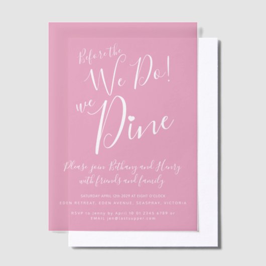 Roze bruiloft repetitie diner voordat we doen vellum uitnodigingen (Offset)