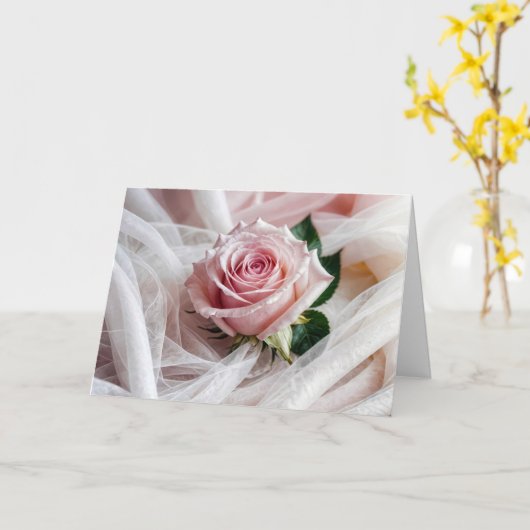 Roze bruiloft Roos gefeliciteerd Kaart (Gele Bloem)