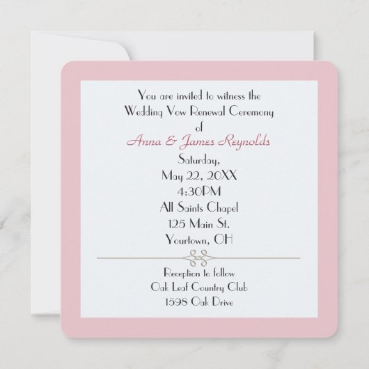 Roze bruiloft Roos Gelofte Vernieuwing Kaart (Achterkant)