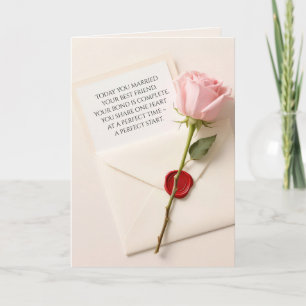 Roze bruiloft Roos op een rode wax-verzegelde enve Kaart