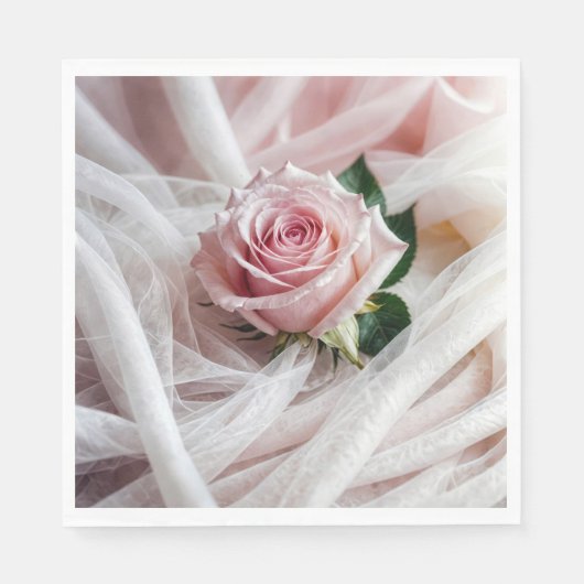 Roze bruiloft Roos op tule Servet (Voorkant)