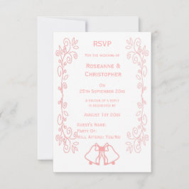 Roze bruiloft RSVP Kaart Bells Scrollwork