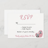 Roze bruiloft RSVP Panda Teddy Bear Heart (Voorkant / Achterkant)
