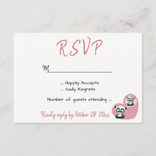 Roze bruiloft RSVP Panda Teddy Bear Heart Kaartje