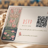 Roze Bruiloft RSVP QR Code  Art Nouveau Kaart