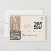 Roze Bruiloft RSVP QR Code  Art Nouveau Kaart (Voorkant)