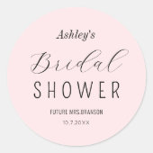 Roze Bruiloft Shower Script Minimalistisch Ronde Sticker (Voorkant)