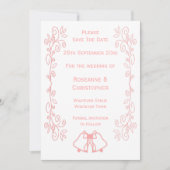 Roze bruiloft Sla de datum klokken scrollwork Save The Date (Voorkant)
