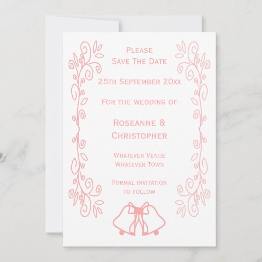 Roze bruiloft Sla de datum klokken scrollwork Save The Date (Voorkant)
