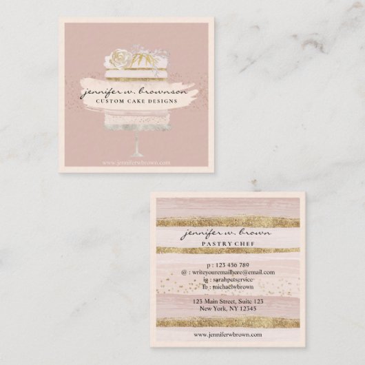 Roze bruiloft speciale koekjesvrije bakkerij vierkante visitekaartje (Voorkant / Achterkant)