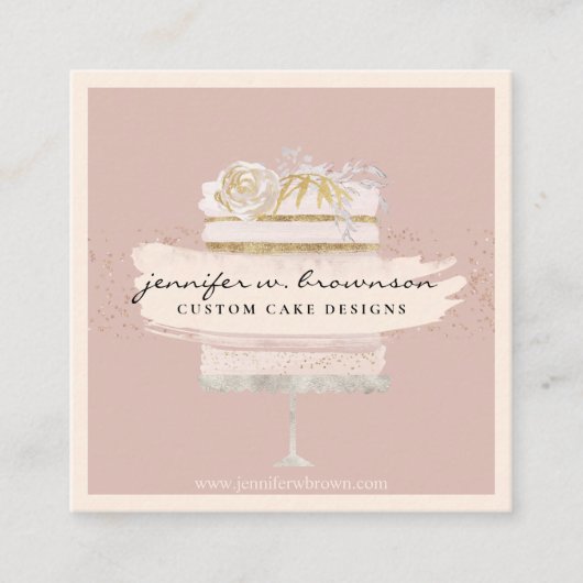 Roze bruiloft speciale koekjesvrije bakkerij vierkante visitekaartje (Voorkant)