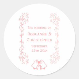 Roze bruiloft Sticker Bells Scrollwork Ontwerp