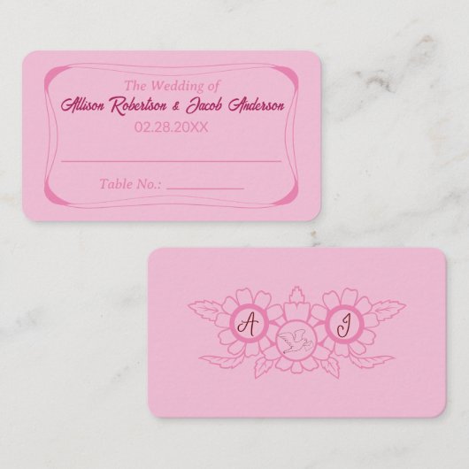 Roze Bruiloft Tafel Nummer plaats kaart Plaatskaartje (Voorkant / Achterkant)