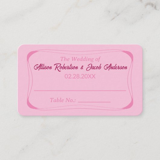 Roze Bruiloft Tafel Nummer plaats kaart Plaatskaartje (Voorkant)