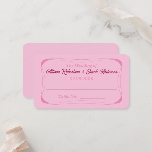 Roze Bruiloft Tafel Nummer plaats kaart Plaatskaartje (Voorkant / Achterkant in situ)