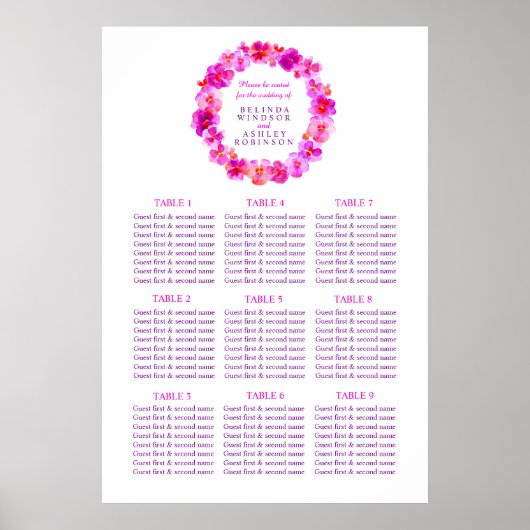 Roze bruiloft-tafel Planner 1-9 tafels Poster (Voorkant)
