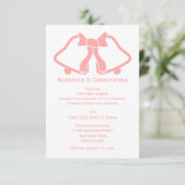 Roze bruiloft uitnodiging bellen en lint (Staand voorkant)