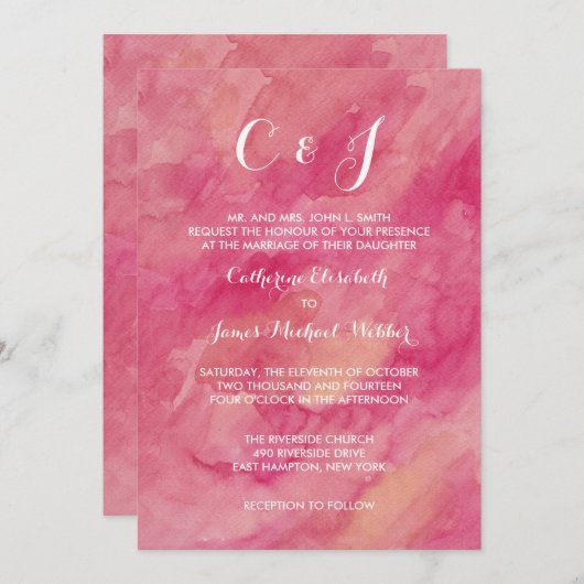 Roze bruiloft uitnodiging bruid's ouders hosting (Voorkant / Achterkant)