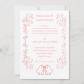 Roze bruiloft uitnodiging klokken scrollwork (Voorkant)