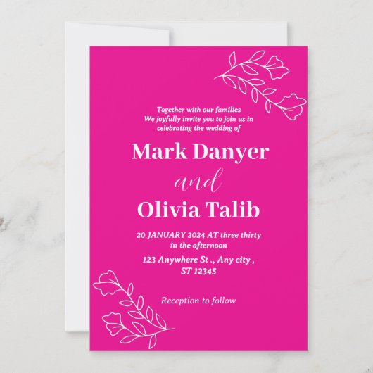 Roze bruiloft uitnodiging | Romantische bloemenbru (Voorkant)