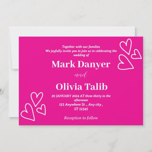 Roze bruiloft uitnodigingen | Romantisch en tijdlo (Voorkant)