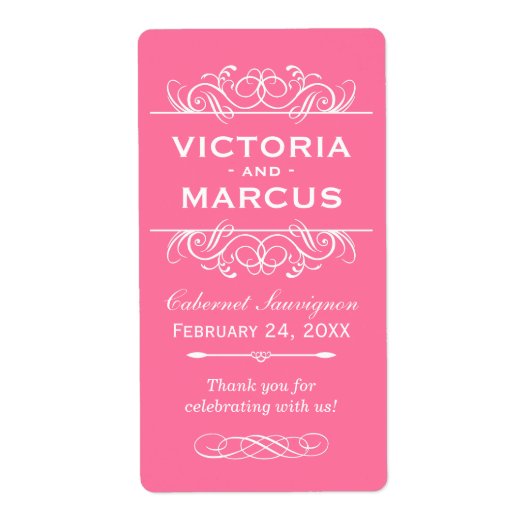 Roze Bruiloft Wijnfles Monogram Favoriet Labels (Voorkant)