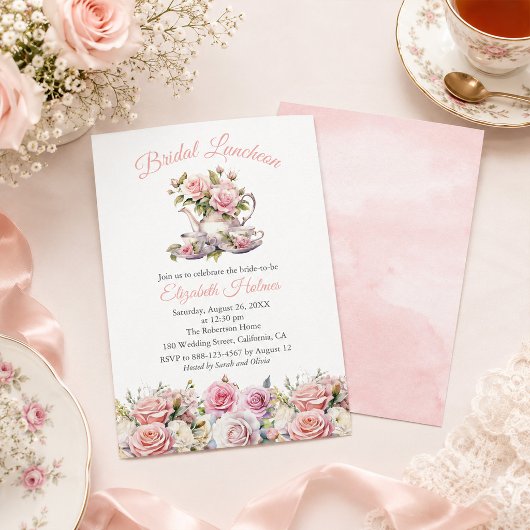 Roze Bruilofts Luncheon Uitnodiging Bloem