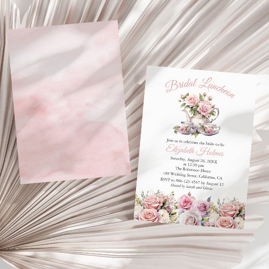 Roze Bruilofts Luncheon Uitnodiging Bloem