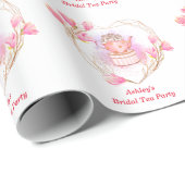 Roze Bruilofts Thee Party Rose Goud Bloem Naam Cadeaupapier (Rol Hoek)